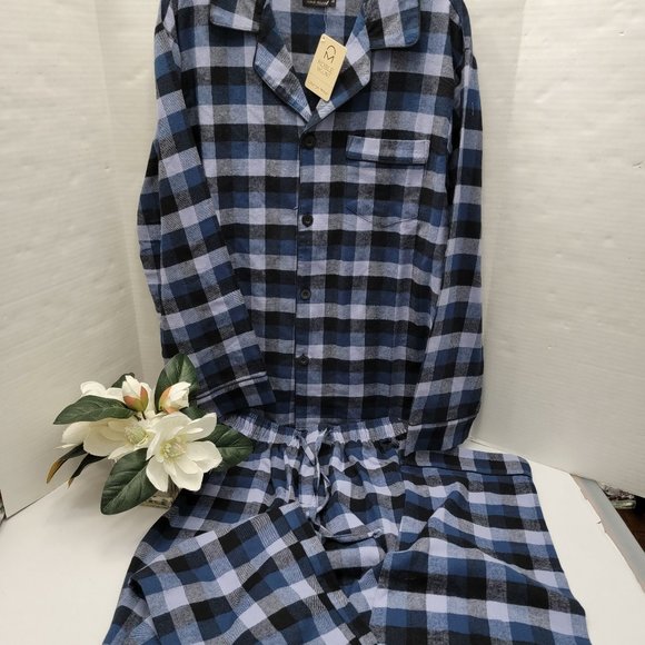 New Noble Mount Mens Cotton Woven Flannel Gingham Check Pajama Sleepwear Set M - Picture 2 of 9